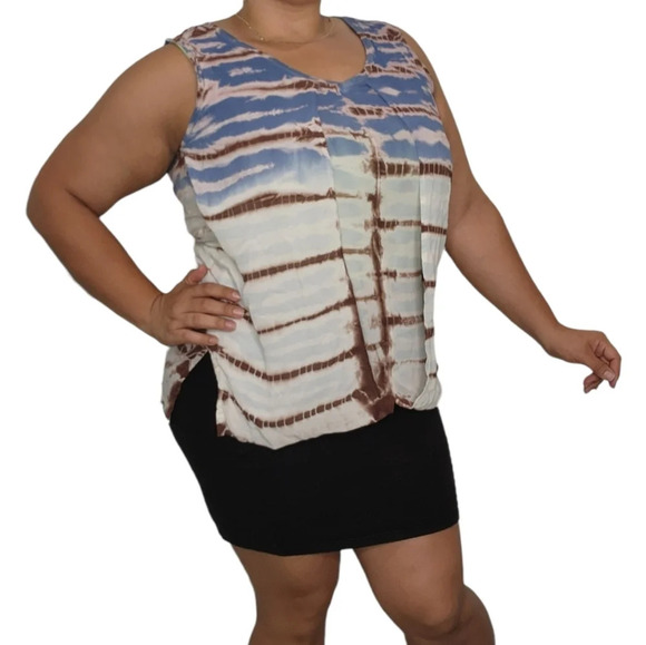 XCVI Tie Dye Short Sleeve Blouse Brown Blue Sz S - Picture 1 of 10